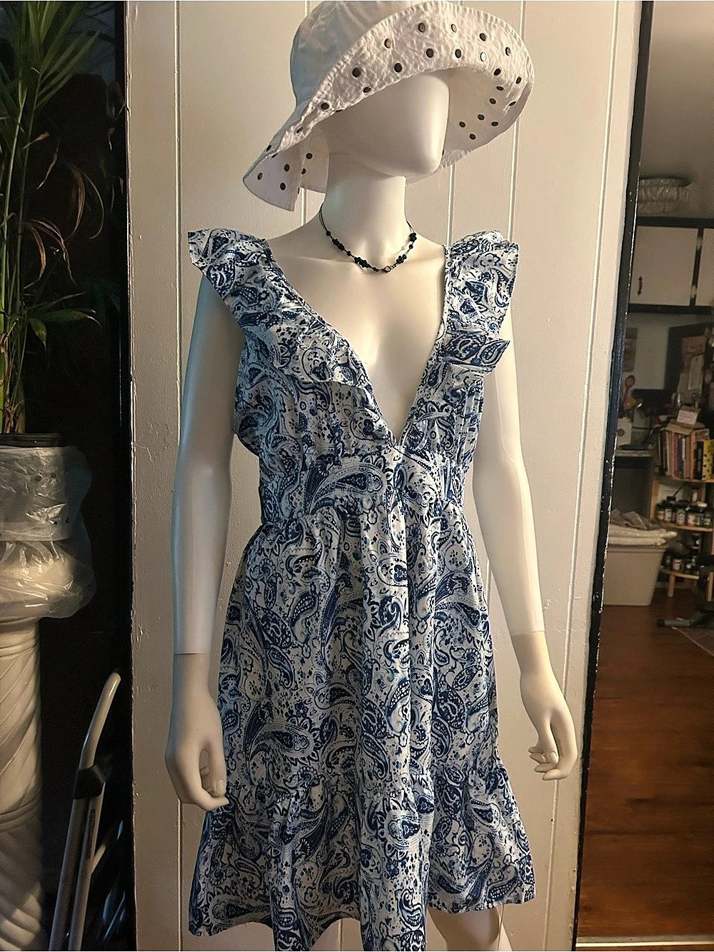Blue & White Paisley Mini Dress